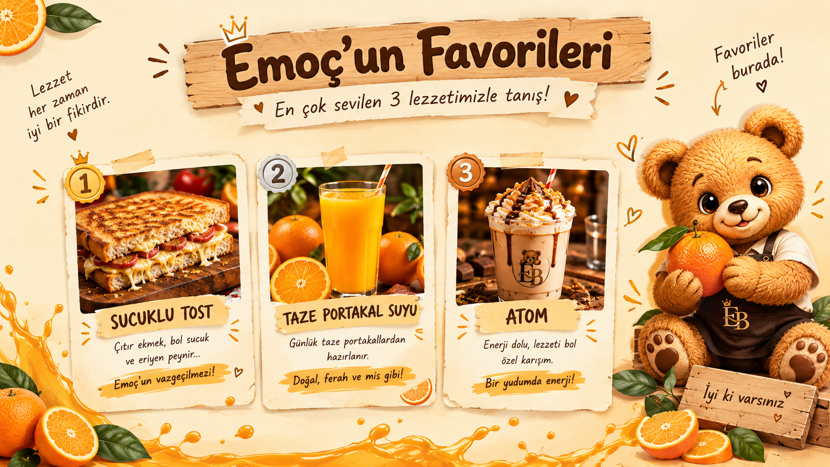 Emoç'un Favorileri - Sucuklu Tost, Taze Portakal Suyu, Atom